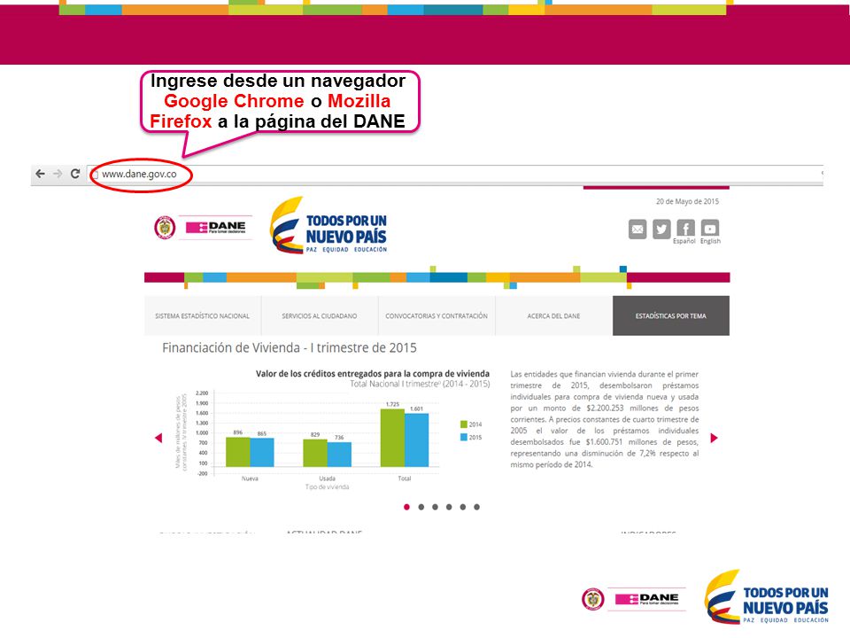 Ingrese desde un navegador Google Chrome o Mozilla Firefox a la página del DANE