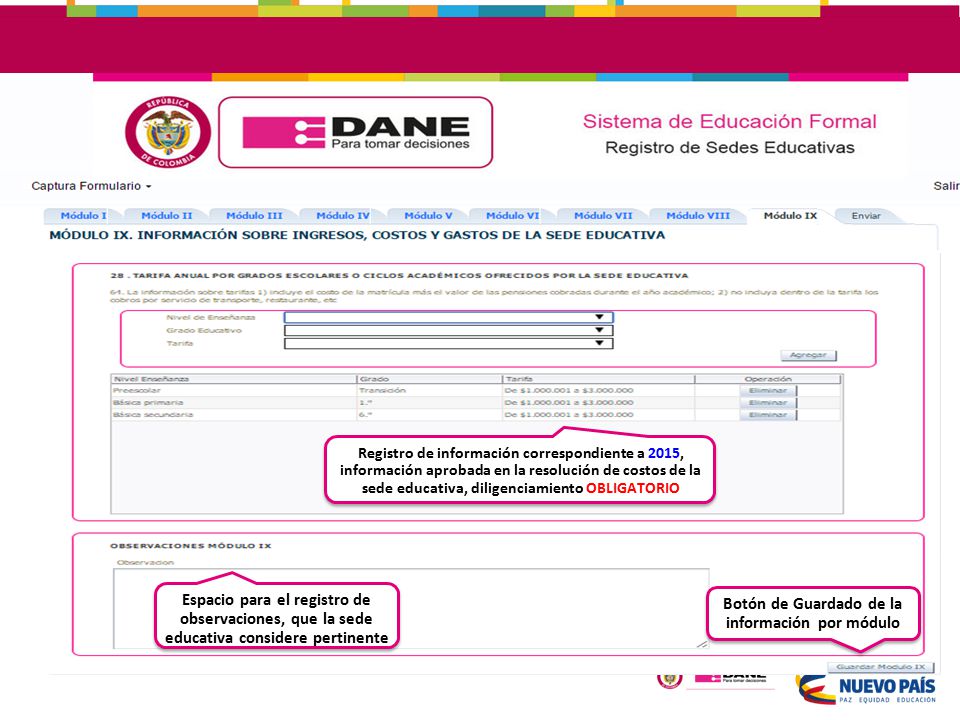 Botón de Guardado de la información por módulo