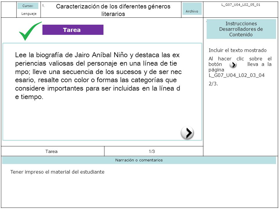Curso: Caracterización de los diferentes géneros literarios. Archivo. L_G07_U04_L02_05_01. Lenguaje.