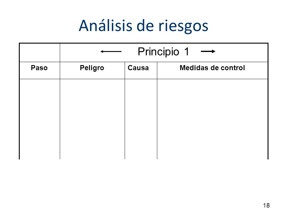 Análisis de riesgos Principio 1 Medidas de control Causa Peligro Paso