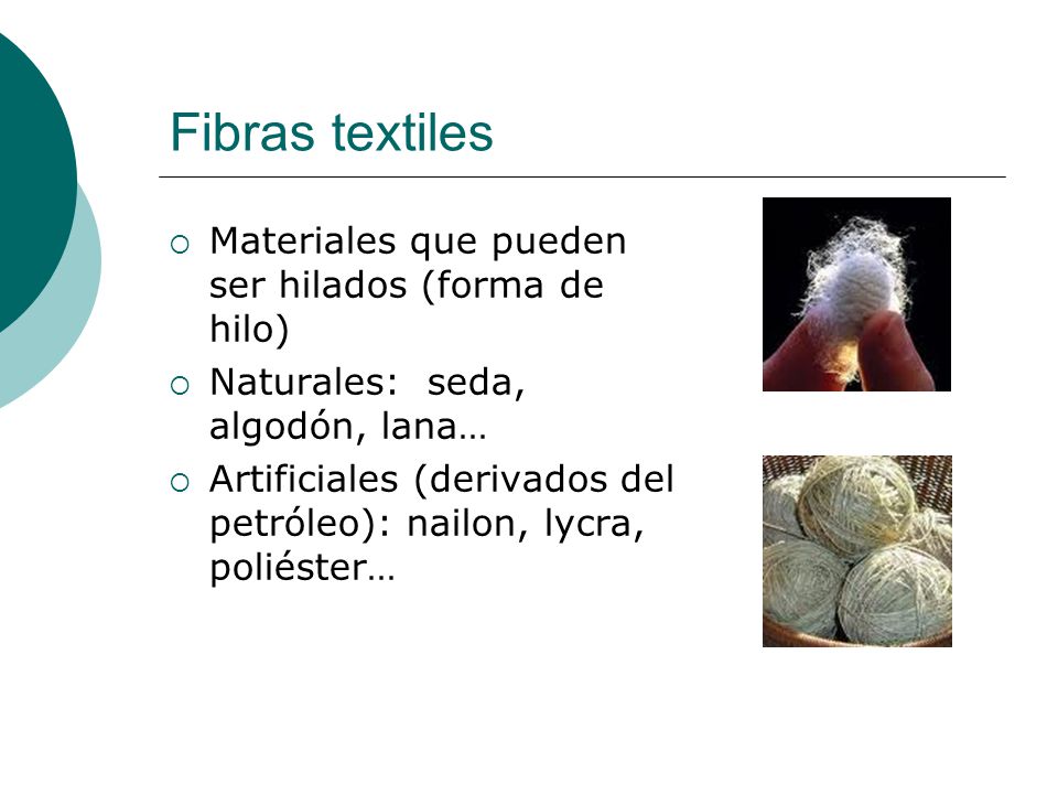 Fibras textiles Materiales que pueden ser hilados (forma de hilo)