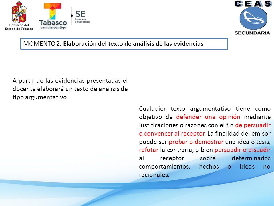 MOMENTO 2. Elaboración del texto de análisis de las evidencias