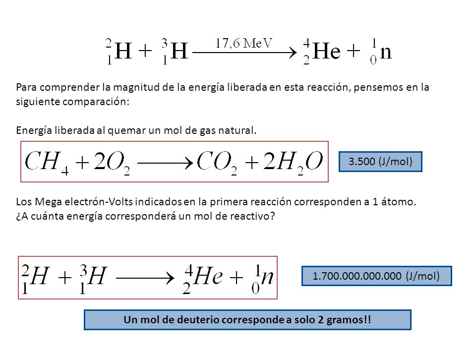 Un mol de deuterio corresponde a solo 2 gramos!!