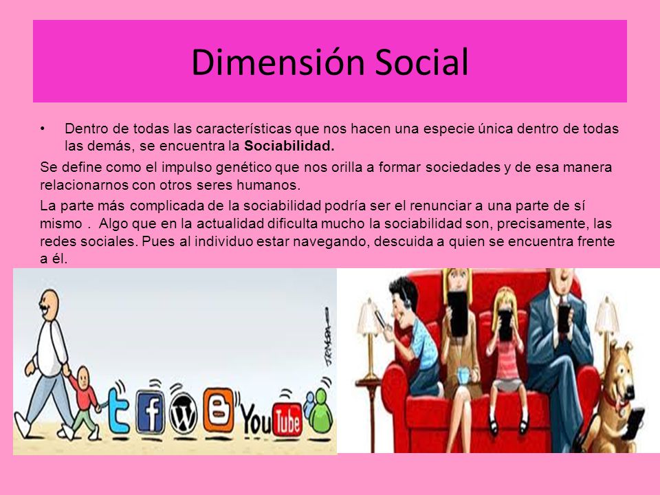 Dimensión Social Dentro de todas las características que nos hacen una especie única dentro de todas las demás, se encuentra la Sociabilidad.
