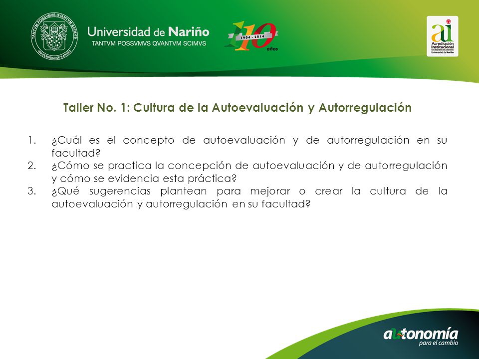 Taller No. 1: Cultura de la Autoevaluación y Autorregulación