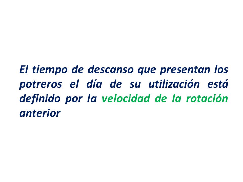 El tiempo de descanso que presentan los potreros el día de su utilización está definido por la velocidad de la rotación anterior