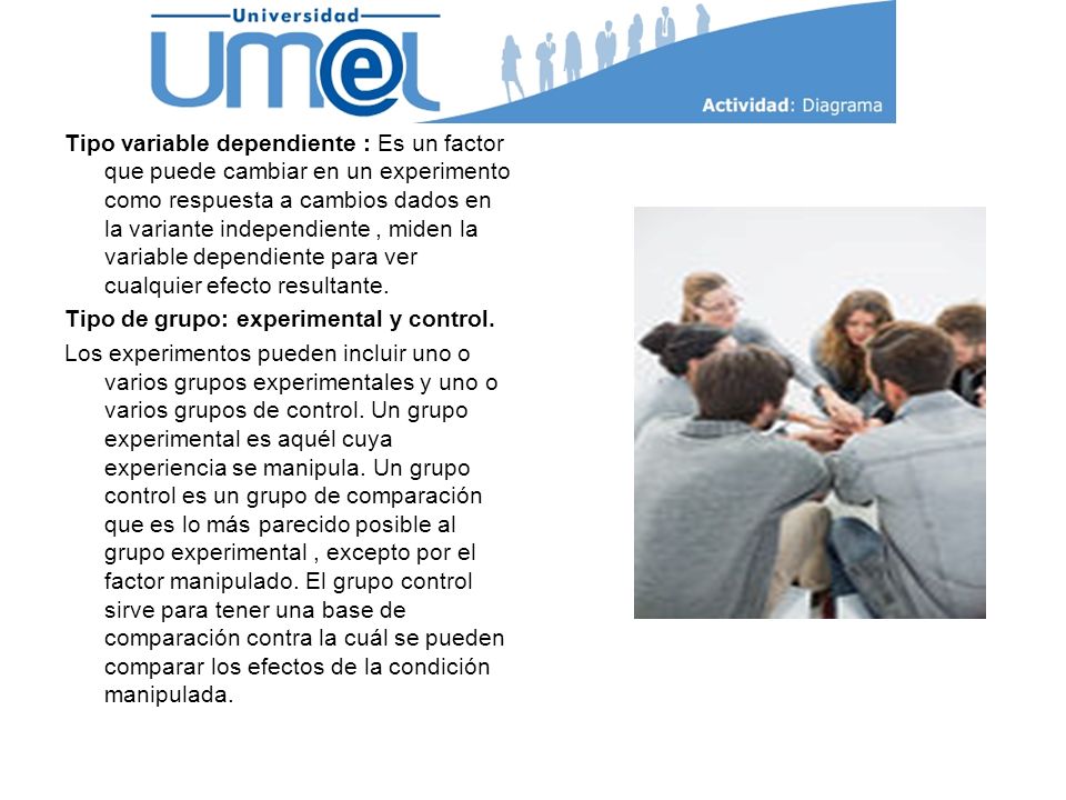 Tipo variable dependiente : Es un factor que puede cambiar en un experimento como respuesta a cambios dados en la variante independiente , miden la variable dependiente para ver cualquier efecto resultante.