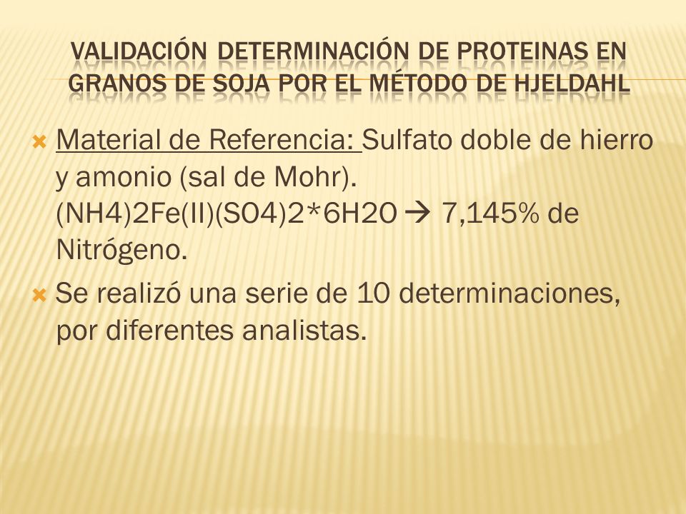 Se realizó una serie de 10 determinaciones, por diferentes analistas.