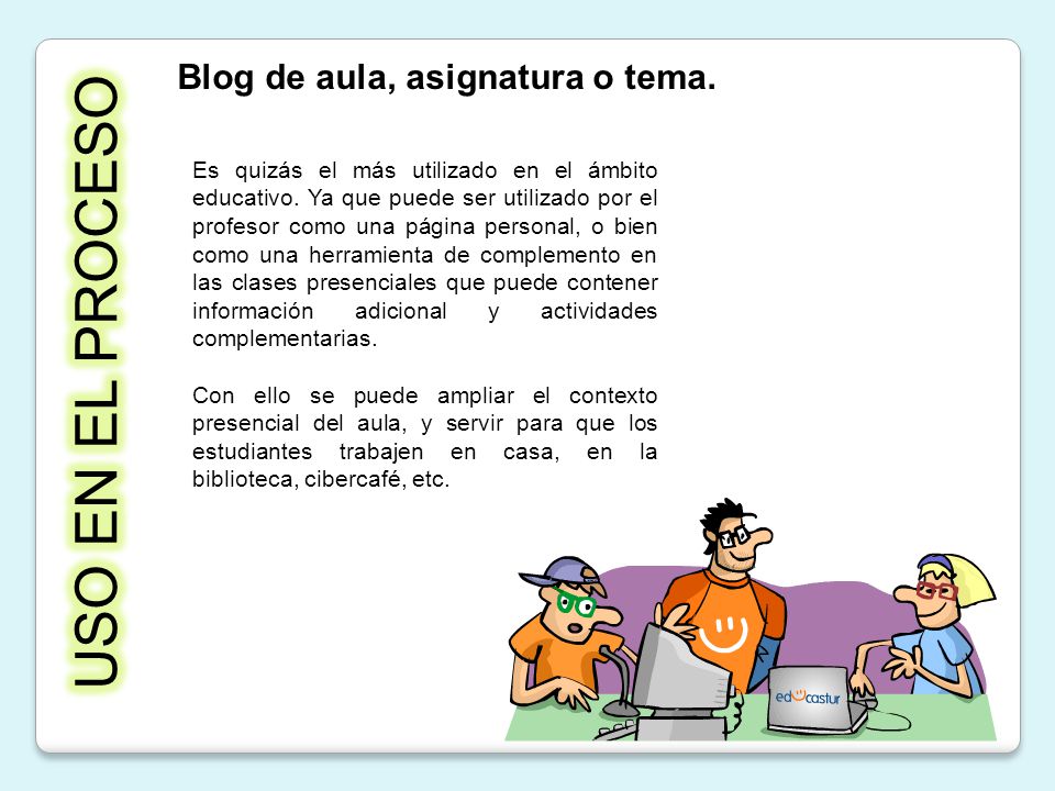 USO EN EL PROCESO Blog de aula, asignatura o tema.