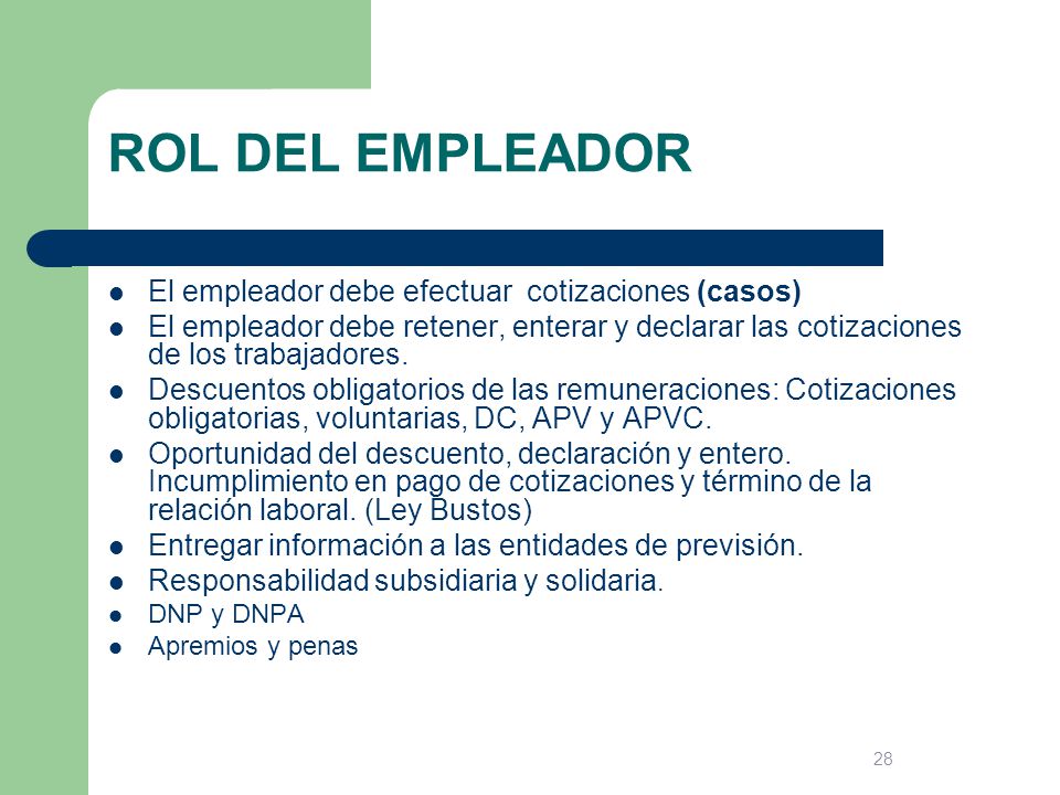 ROL DEL EMPLEADOR El empleador debe efectuar cotizaciones (casos)