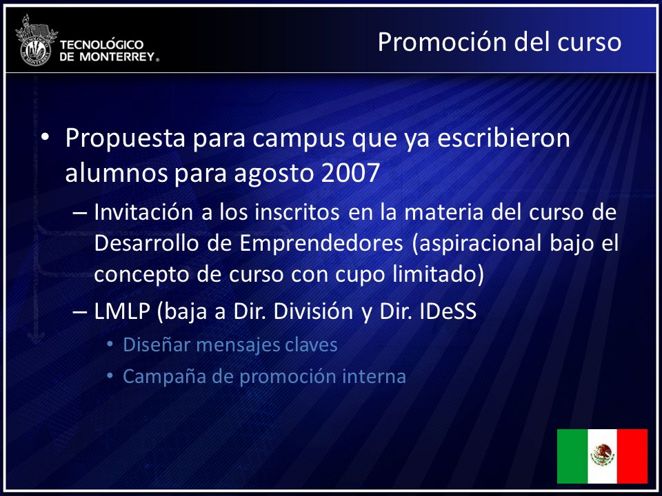 Propuesta para campus que ya escribieron alumnos para agosto 2007