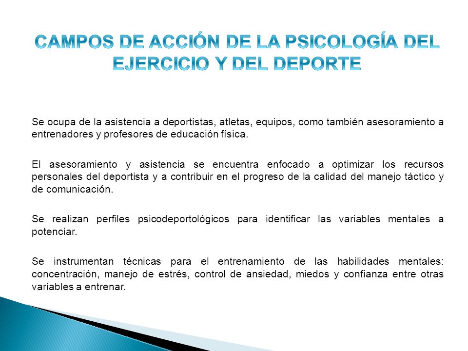 CAMPOS DE ACCIÓN DE LA PSICOLOGÍA DEL EJERCICIO Y DEL DEPORTE
