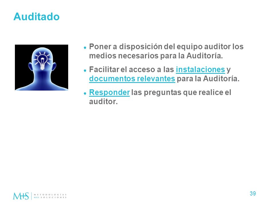 Auditado Poner a disposición del equipo auditor los medios necesarios para la Auditoría.