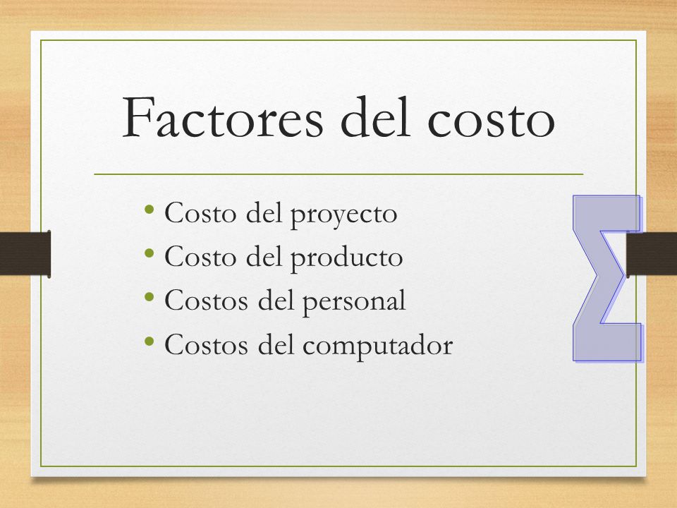 Factores del costo Σ Costo del proyecto Costo del producto