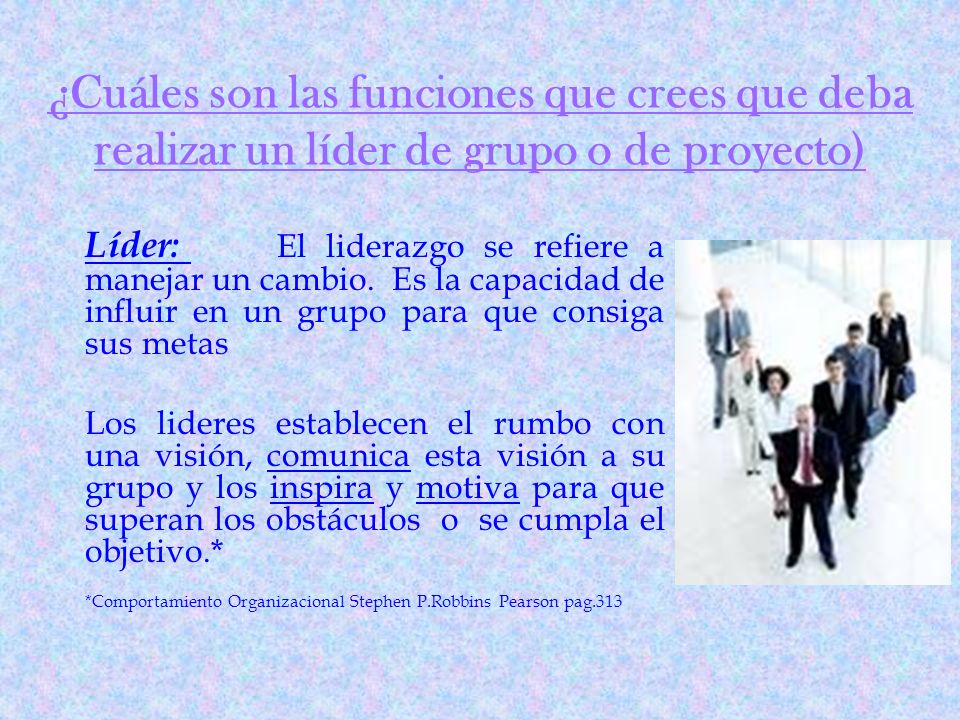 ¿Cuáles son las funciones que crees que deba realizar un líder de grupo o de proyecto)