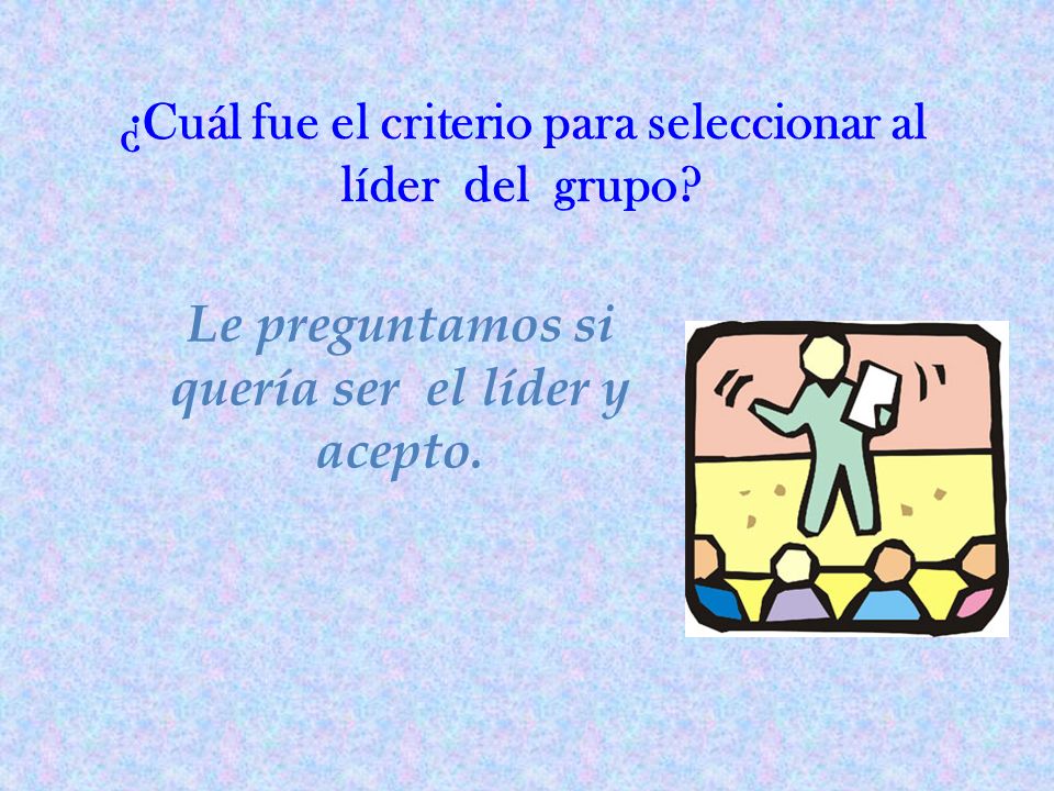 ¿Cuál fue el criterio para seleccionar al líder del grupo