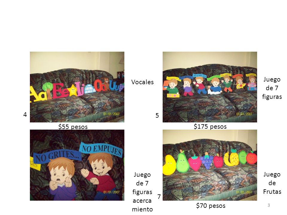 Juego de 7 Vocales figuras 4 5 $55 pesos $175 pesos Juego de 7 figuras