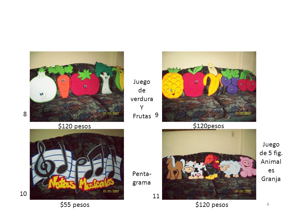 Juego de verdura Y Frutas 8 9 $120 pesos $120pesos Juego de 5 fig.