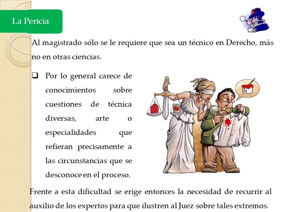 La Pericia Al magistrado sólo se le requiere que sea un técnico en Derecho, más no en otras ciencias.