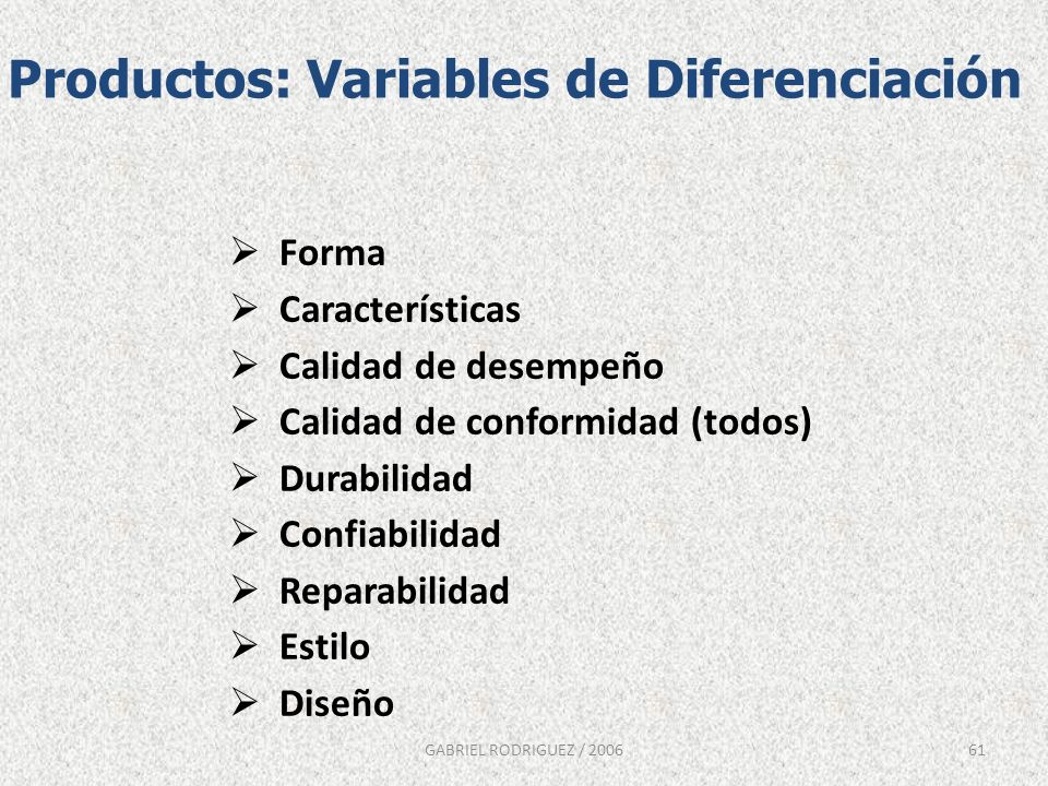 Productos: Variables de Diferenciación