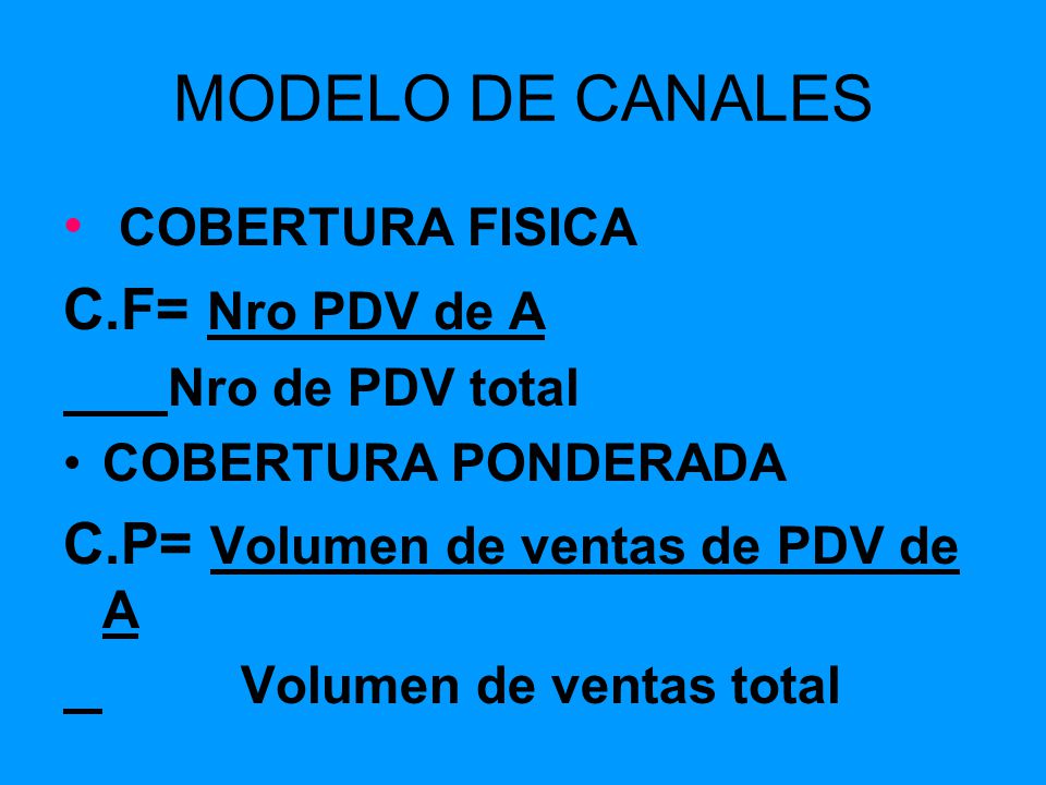MODELO DE CANALES COBERTURA FISICA C.F= Nro PDV de A
