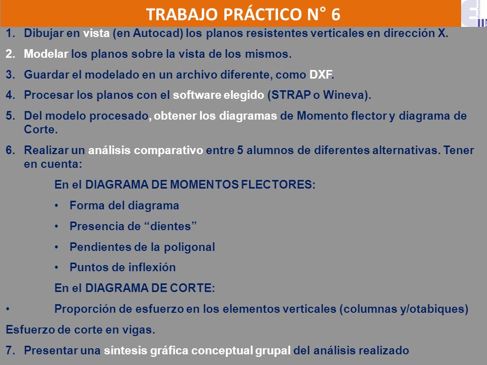 TRABAJO PRÁCTICO N° 6 Dibujar en vista (en Autocad) los planos resistentes verticales en dirección X.
