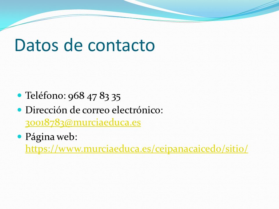 Datos de contacto Teléfono: