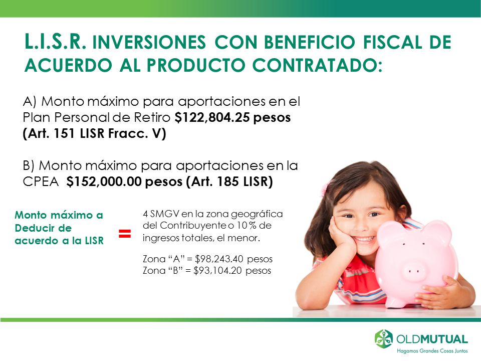 L.I.S.R. INVERSIONES CON BENEFICIO FISCAL DE ACUERDO AL PRODUCTO CONTRATADO: