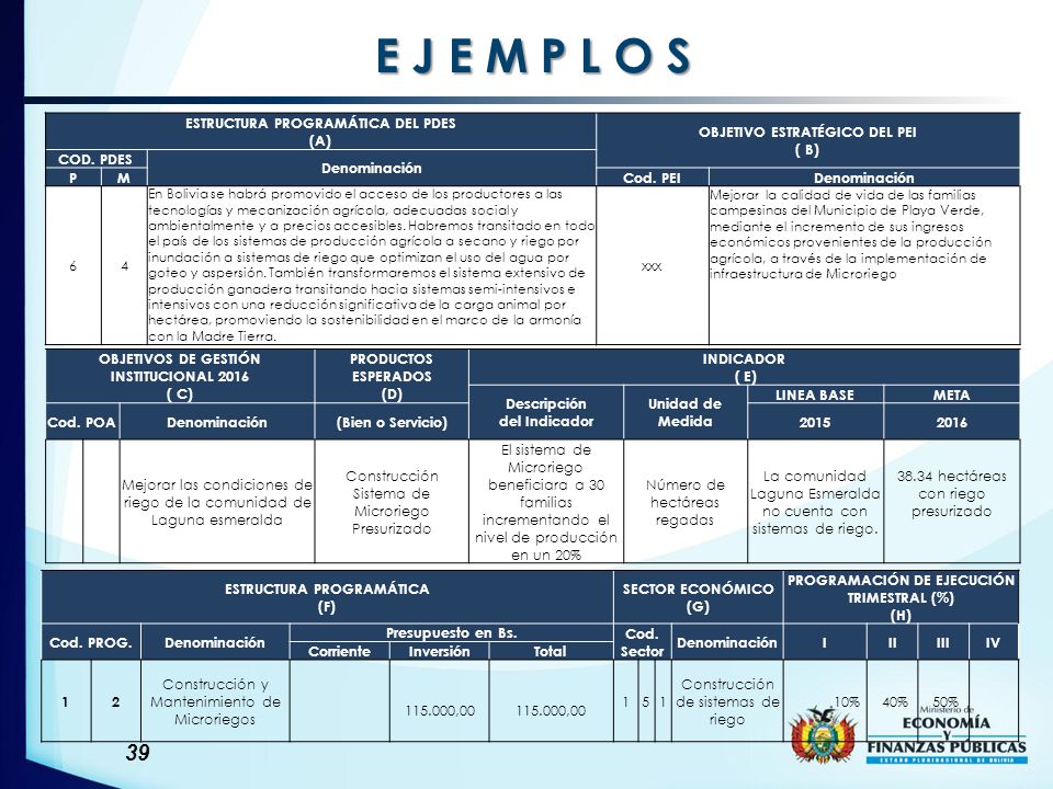 E J E M P L O S ESTRUCTURA PROGRAMÁTICA DEL PDES (A)