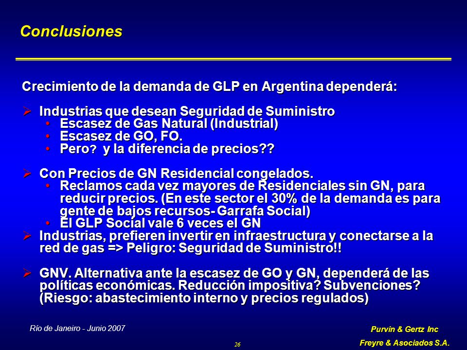 Conclusiones Crecimiento de la demanda de GLP en Argentina dependerá: