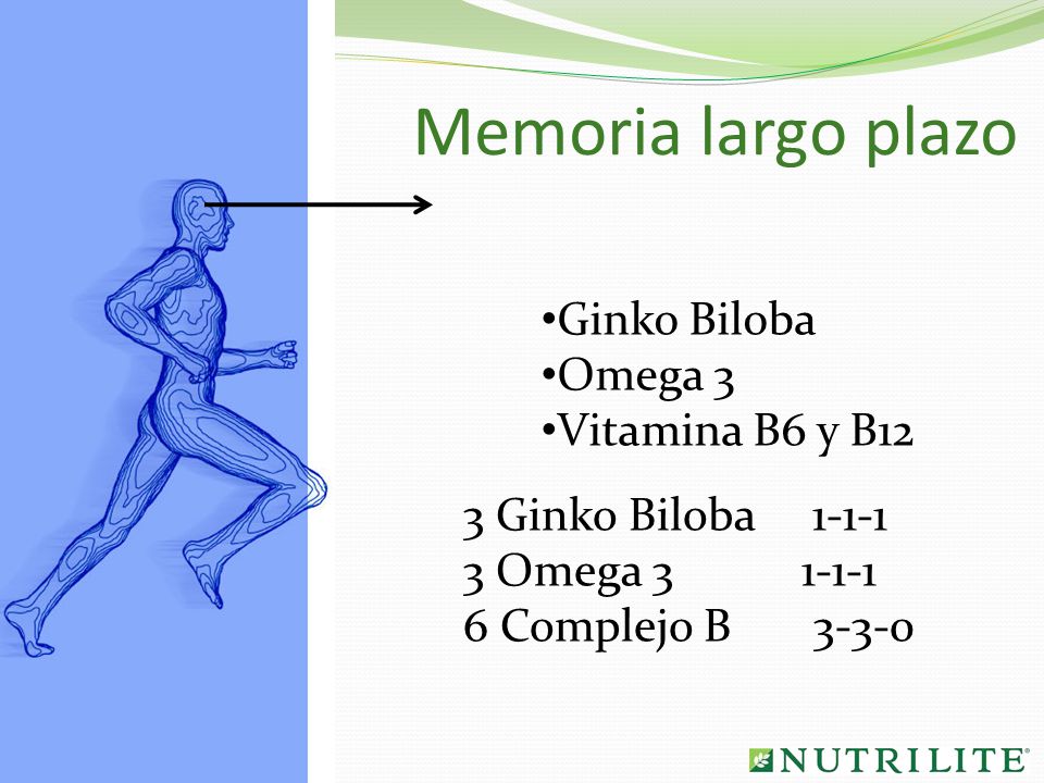 Memoria largo plazo Ginko Biloba Omega 3 Vitamina B6 y B12