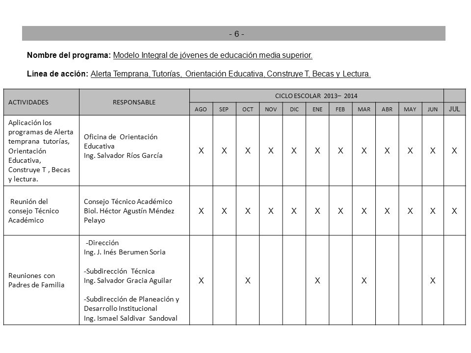 - 6 - Nombre del programa: Modelo Integral de jóvenes de educación media superior.