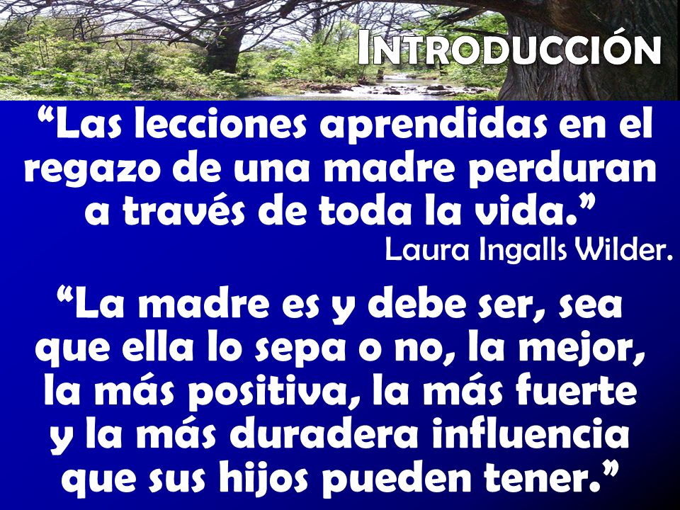 Introducción Las lecciones aprendidas en el regazo de una madre perduran a través de toda la vida.