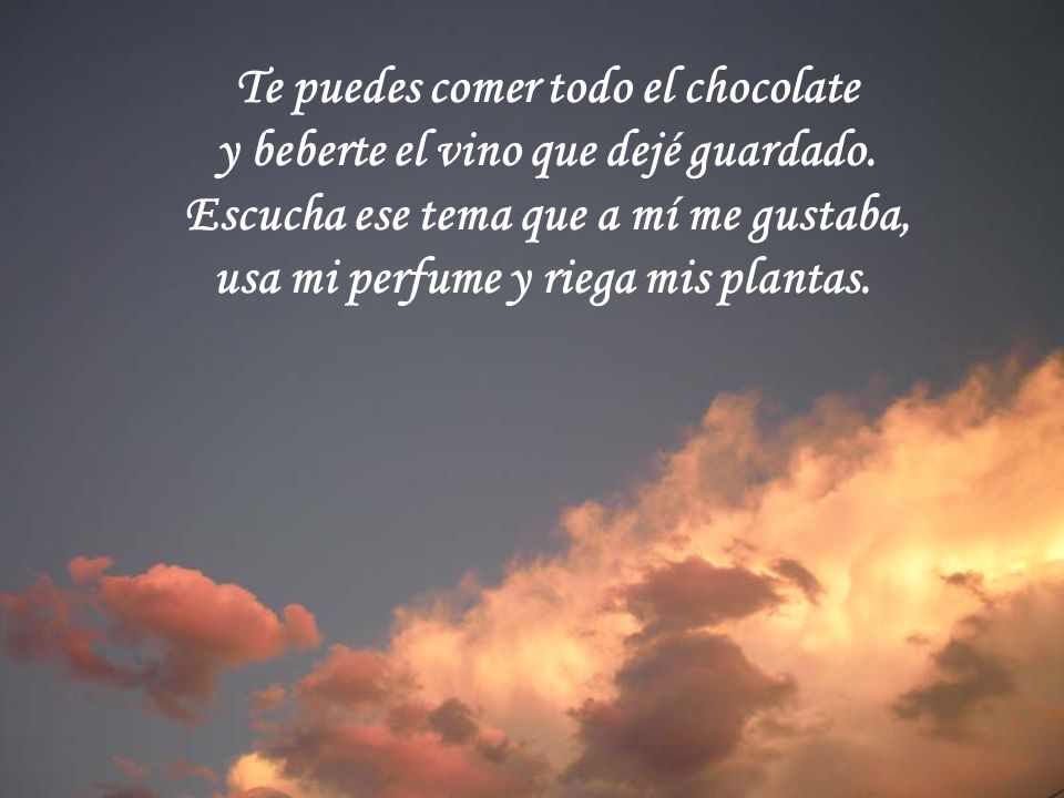 Te puedes comer todo el chocolate y beberte el vino que dejé guardado.