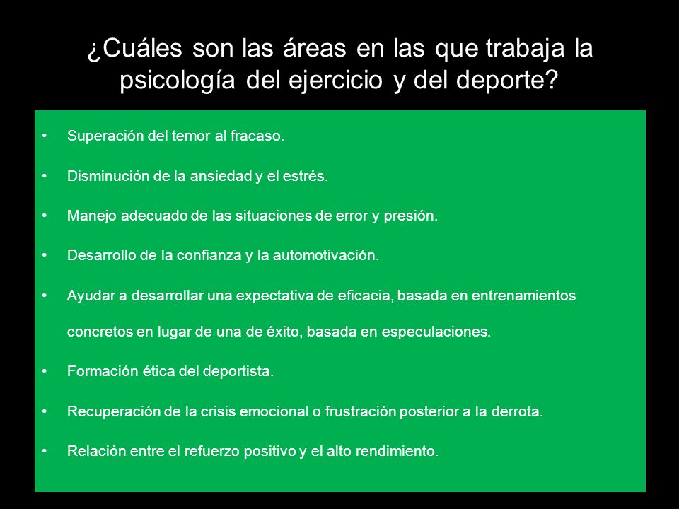 ¿Cuáles son las áreas en las que trabaja la psicología del ejercicio y del deporte