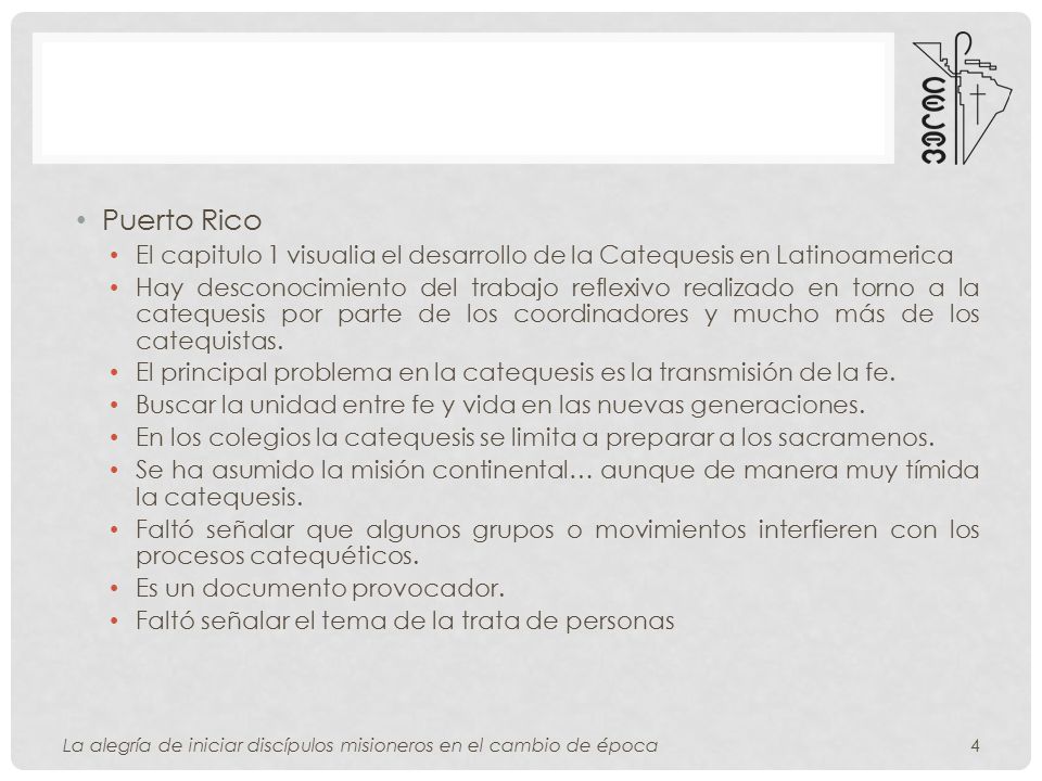 Puerto Rico El capitulo 1 visualia el desarrollo de la Catequesis en Latinoamerica.