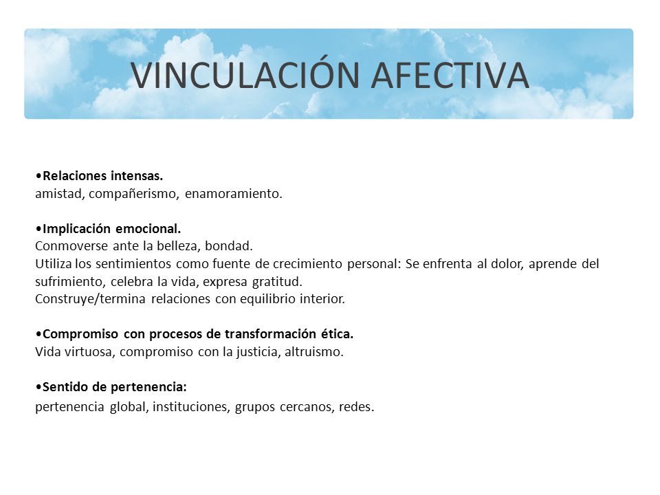 VINCULACIÓN AFECTIVA Relaciones intensas.