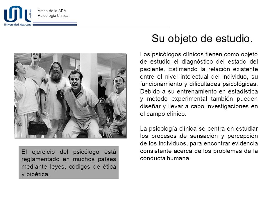 Descripción Antecedentes. O. E. Áreas de la APA. Psicología Clínica.