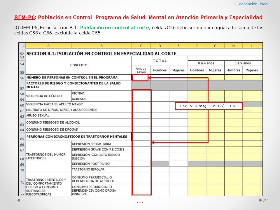 3. Validación local REM-P6: Población en Control Programa de Salud Mental en Atención Primaria y Especialidad.