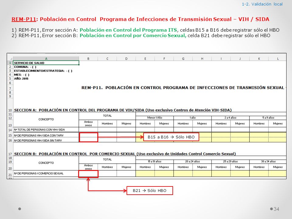 1-2. Validación local REM-P11: Población en Control Programa de Infecciones de Transmisión Sexual – VIH / SIDA.