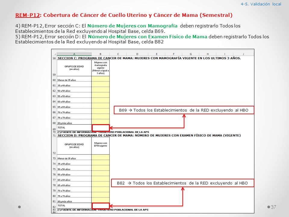 4-5. Validación local REM-P12: Cobertura de Cáncer de Cuello Uterino y Cáncer de Mama (Semestral)
