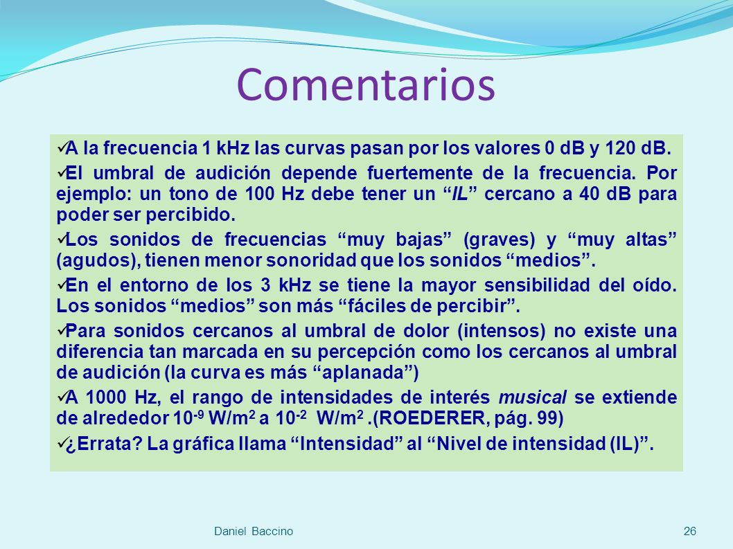 Comentarios A la frecuencia 1 kHz las curvas pasan por los valores 0 dB y 120 dB.