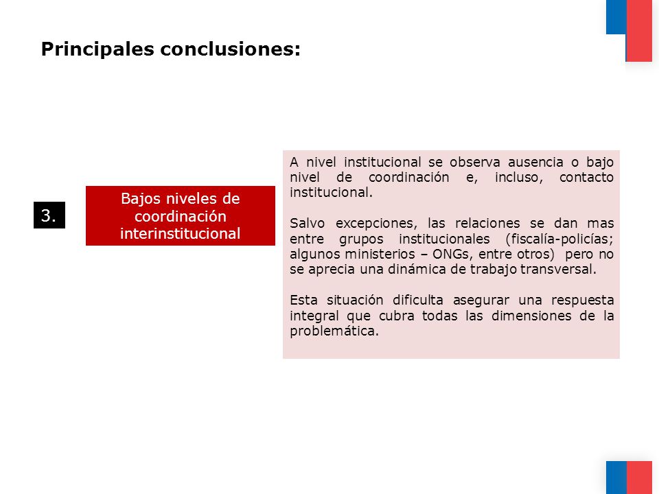 Bajos niveles de coordinación interinstitucional