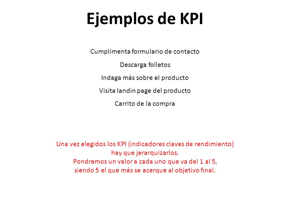 Ejemplos de KPI Cumplimenta formulario de contacto Descarga folletos