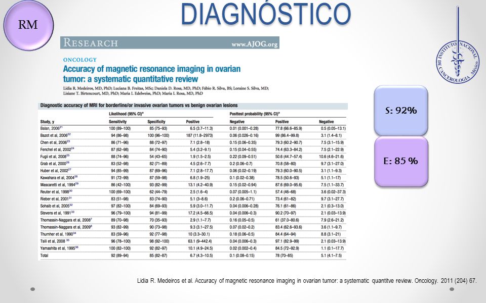 RM DIAGNÓSTICO. S: 92% E: 85 %