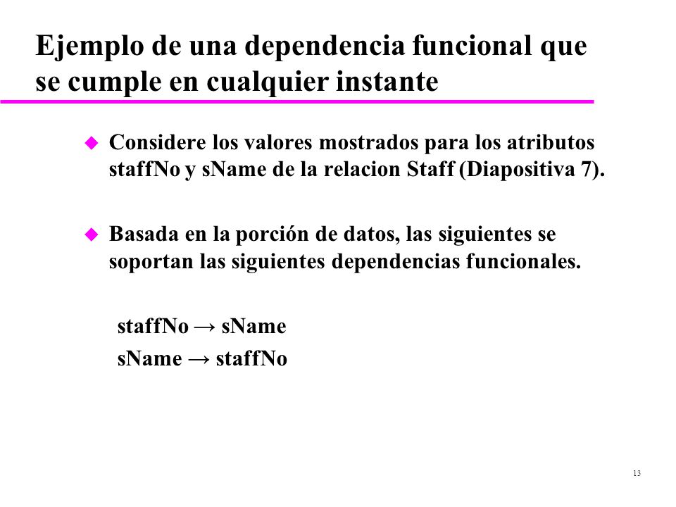 Ejemplo de una dependencia funcional que se cumple en cualquier instante