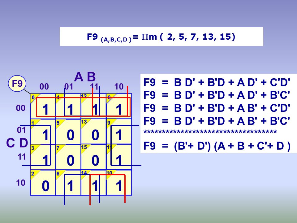 1 F9 = B D + B D + A D + C D F9 = B D + B D + A D + B C