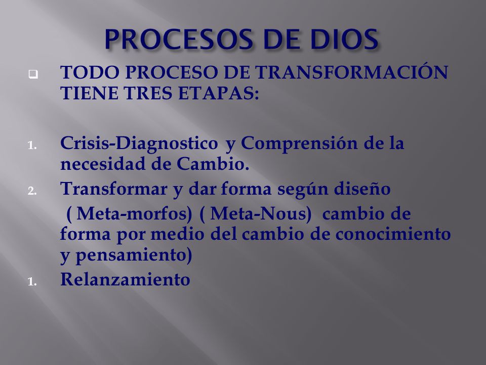 PROCESOS DE DIOS TODO PROCESO DE TRANSFORMACIÓN TIENE TRES ETAPAS: