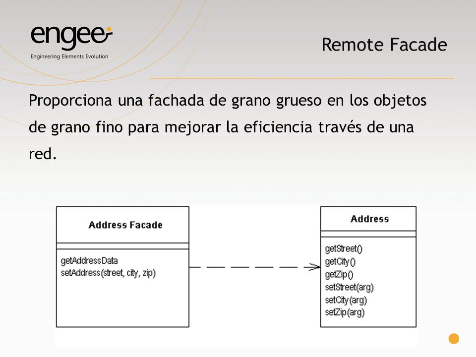 Remote Facade Proporciona una fachada de grano grueso en los objetos de grano fino para mejorar la eficiencia través de una red.