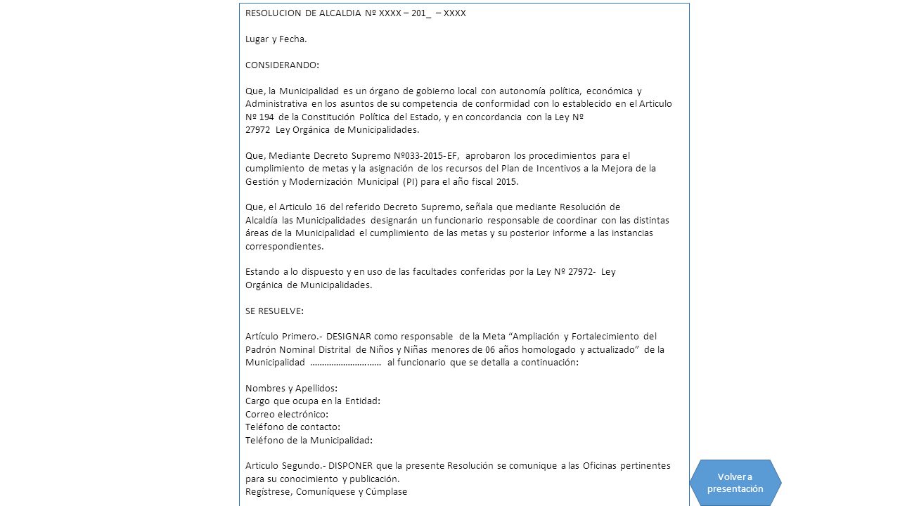RESOLUCION DE ALCALDIA Nº XXXX – 201_ – XXXX